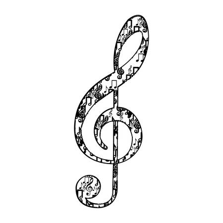treble clef in monochrome silhouette formed by musical notes vector illustrationのイラスト素材