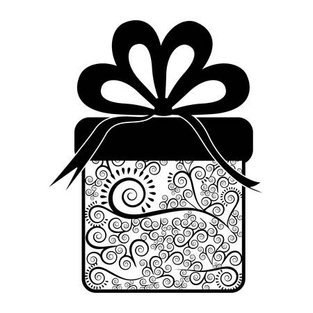 monochrome silhouette of giftbox with decorative ribbon vector illustrationのイラスト素材