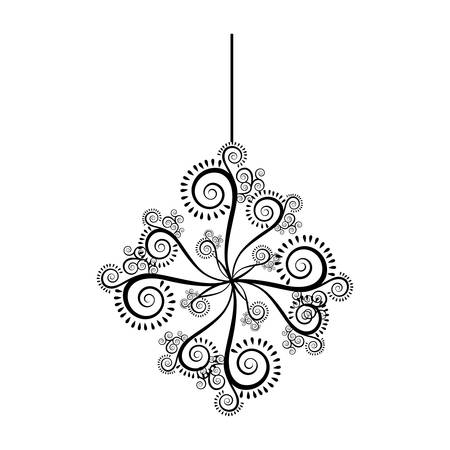 monochrome silhouette with floral ornament and pendant of thread vector illustrationのイラスト素材