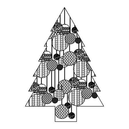 monochrome silhouette of christmas tree with pattern of garlands vector illustrationのイラスト素材