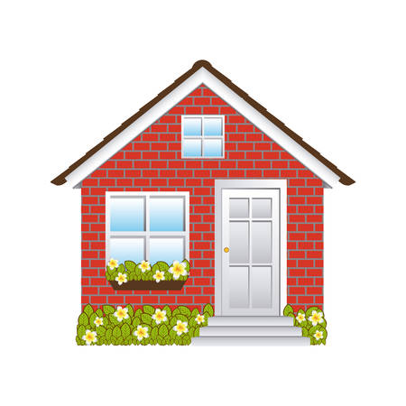 comfortable facade small house with brick wall vector illustrationのイラスト素材