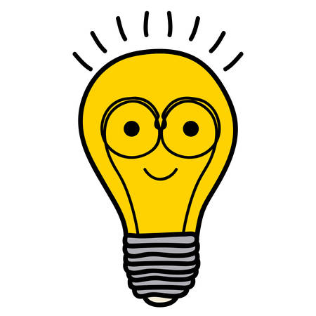 color background of light bulb with filament in shape cartoon with glasses vector illustrationのイラスト素材
