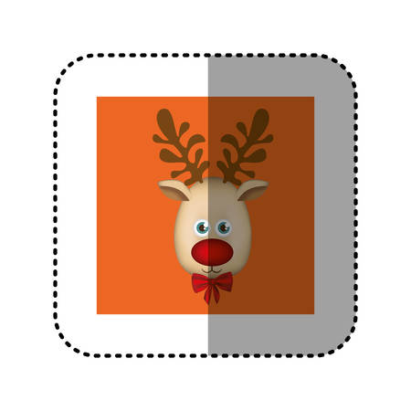 sticker orange square frame with christmas reindeer face vector illustrationのイラスト素材