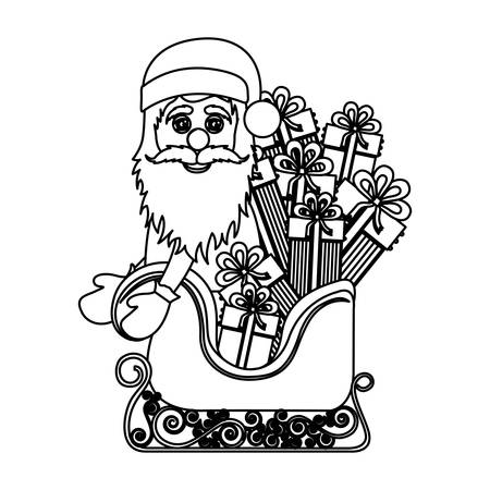 monochrome silhouette of santa claus in sleigh with gifts vector illustrationのイラスト素材