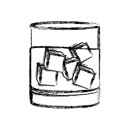 Blurred silhouette whiskey drink cocktail glass with ice cubes vector illustration.のイラスト素材