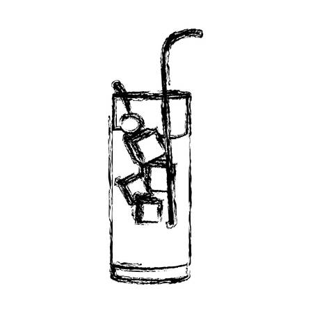 Blurred silhouette water freshness drink cocktail glass with cherry vector illustration.のイラスト素材