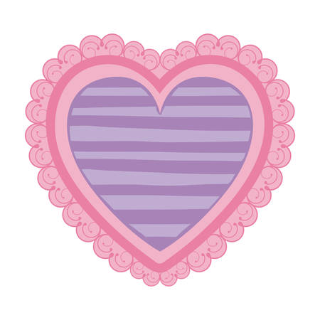 Pink color heart shape decorative frame with lilac pattern lines vector illustration.のイラスト素材