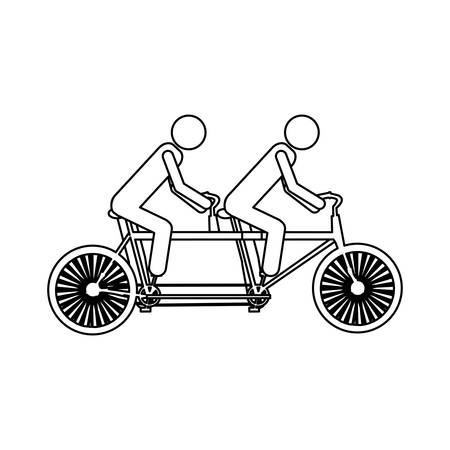 Monochrome contour pictogram of men in tandem bicycle vector illustration.のイラスト素材