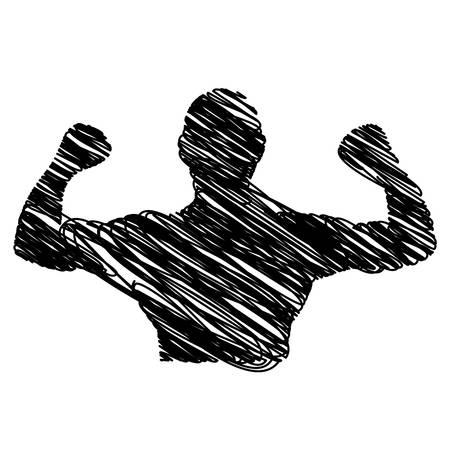 silhouette drawing half body muscle man fitness vector illustrationのイラスト素材