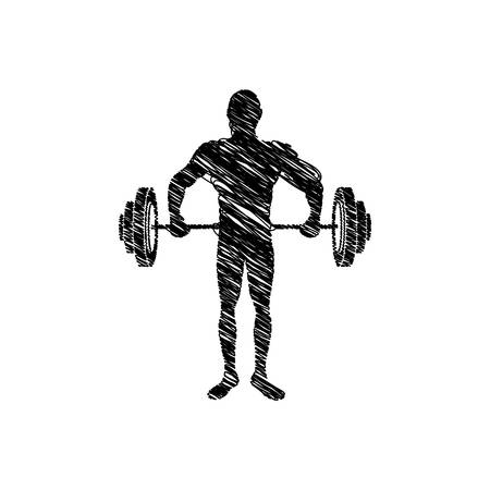 silhouette drawing man lifting weights vector illustrationのイラスト素材
