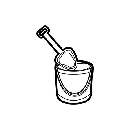 black thick contour of bucket sand and shovel vector illustrationのイラスト素材