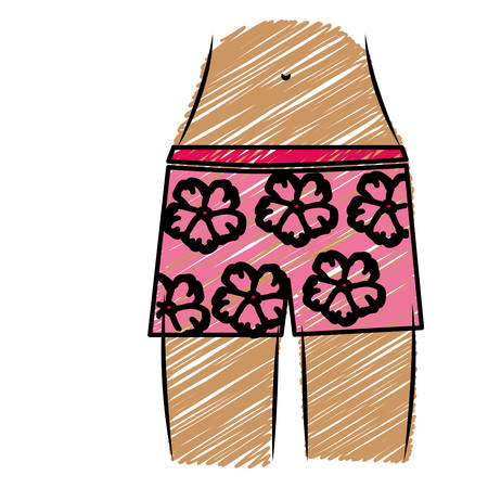 color pencil drawing of woman with pink hawaiian shorts pants vector illustrationのイラスト素材