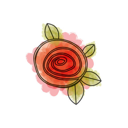 watercolor drawing of button red rose with leaves closeup vector illustrationのイラスト素材