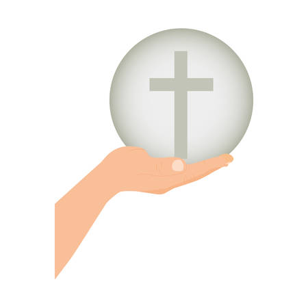 color silhouette of hand extended with sphere with cross symbol vector illustrationのイラスト素材