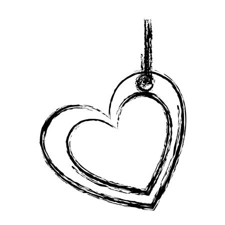 blurred sketch silhouette double love heart figure hanging for decoration vector illustrationのイラスト素材