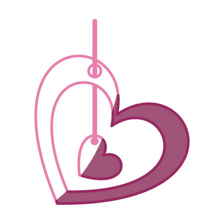 pink color silhouette love heart figure hanging for decoration with another small heart inside vector illustrationのイラスト素材