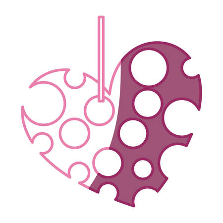 pink color silhouette love heart figure hanging for decoration with circular holes vector illustrationのイラスト素材