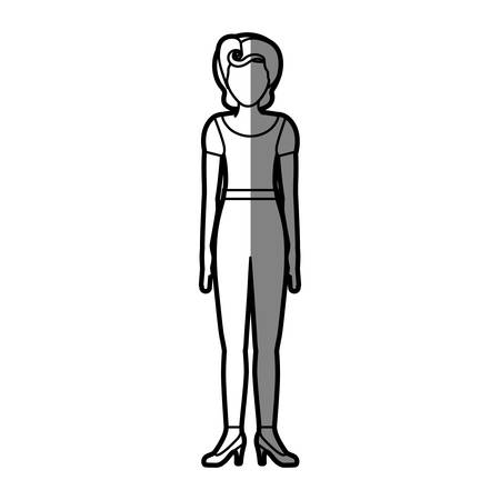 silhouette shading body faceless woman with t-shirt and pants retro style vector illustrationのイラスト素材