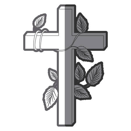 grayscale silhouette of wooden cross and creeper plant vector illustrationのイラスト素材