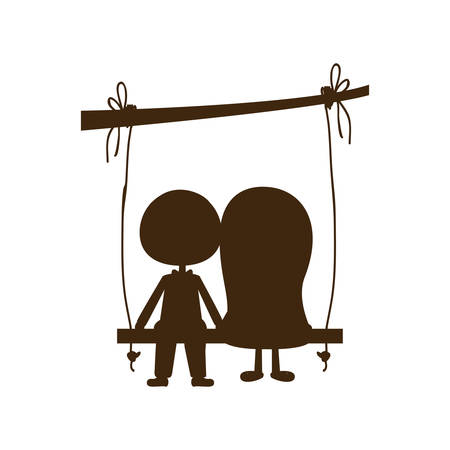 brown silhouette caricature man and woman sit in swing hanging from a branch vector illustrationのイラスト素材