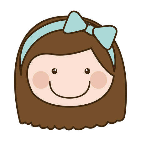 color silhouette cartoon front face girl with brown shor hair and bow lace vector illustrationのイラスト素材