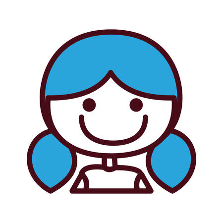 hand drawing silhouette half body girl with blue short pigtail hairstyle vector illustrationのイラスト素材