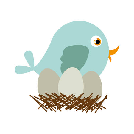 Blue bird silhouette in nest with eggs vector illustrationのイラスト素材