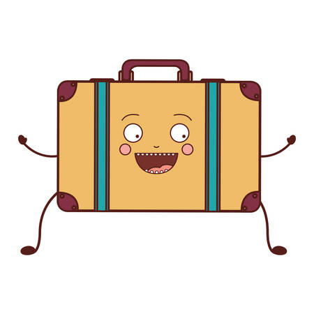 color caricature of suitcase with handle vector illustrationのイラスト素材