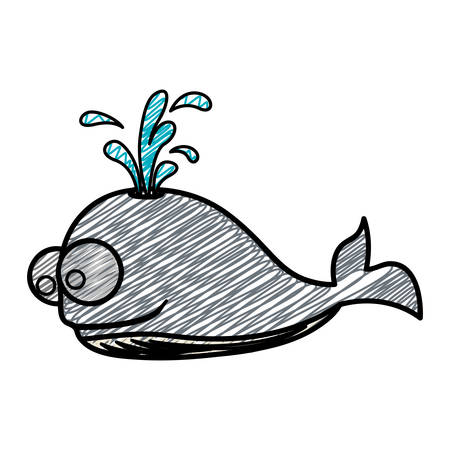 color pencil drawing of whale and water jet vector illustrationのイラスト素材