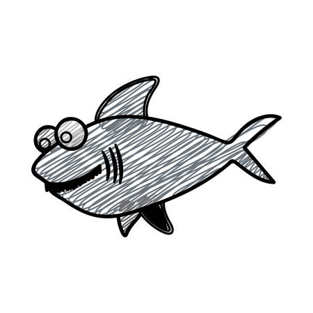 color pencil drawing of big gray shark vector illustrationのイラスト素材