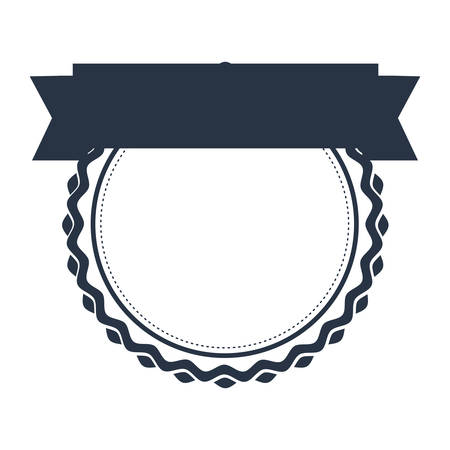 blue dark color heraldic irregular round stamp with circle inside and ribbon vector illustrationのイラスト素材