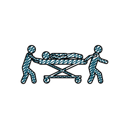 color pencil drawing of pictogram paramedics with patient in stretcher vector illustrationのイラスト素材