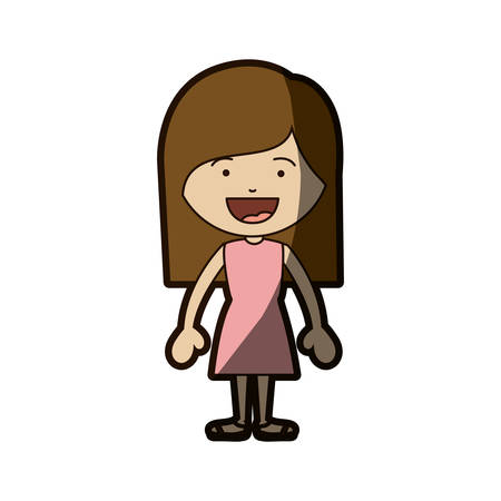 color silhouette of smiling girl standing with dress and long hair and half shadow vector illustrationのイラスト素材
