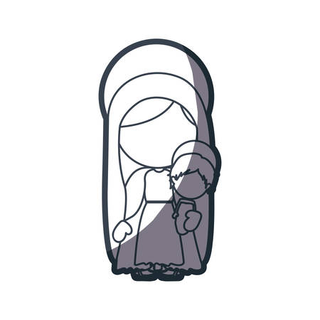 grayscale silhouette of faceless image of saint virgin mary with baby jesus vector illustrationのイラスト素材