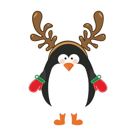 silhouette christmas of penguin with horns of reindeer vector illustrationのイラスト素材