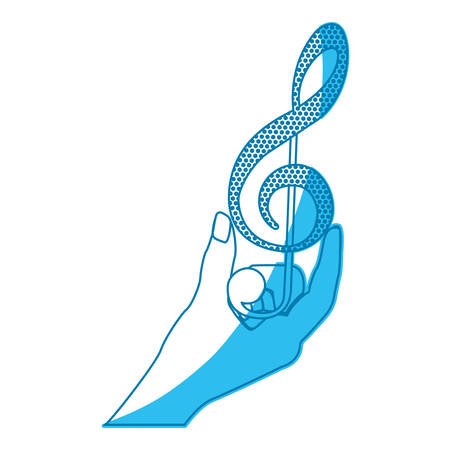 Blue silhouette of hand holding a treble clef vector illustration.のイラスト素材