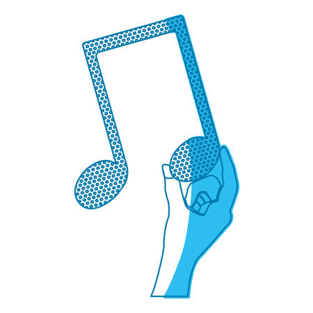Blue silhouette of hand holding the musical note vector illustration.のイラスト素材