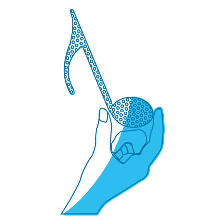 Blue silhouette of hand holding the quaver note vector illustration.のイラスト素材