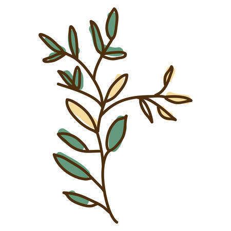 watercolor hand drawn silhouette of branch with green leaves and leaves dry vector illustrationのイラスト素材
