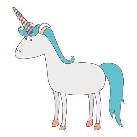 white background with cartoon unicorn standing with blue mane vector illustrationのイラスト素材