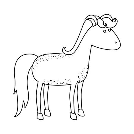 Monochrome silhouette of cartoon unicorn standing and looking towards the right vector illustrationのイラスト素材