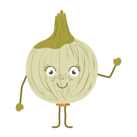 white background with onion cartoon vector illustrationのイラスト素材