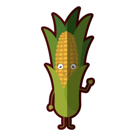 white background with cartoon of corncob with leaves with half shadow vector illustrationのイラスト素材