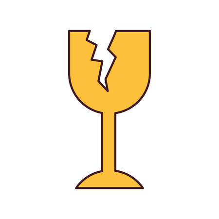 white background with fragile packaging symbol broken wine glass with thin contour vector illustrationのイラスト素材