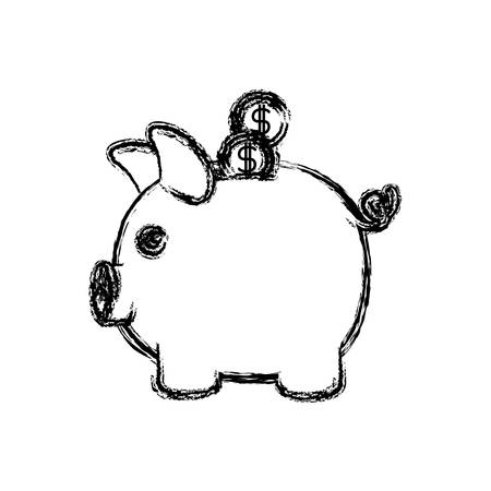 monochrome blurred silhouette of moneybox in shape of pig with coins vector illustrationのイラスト素材