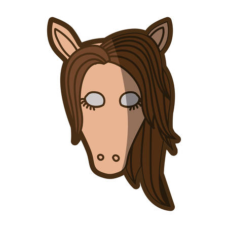 brown clear silhouette of front face of female horse with closed eyes and mane vector illustrationのイラスト素材