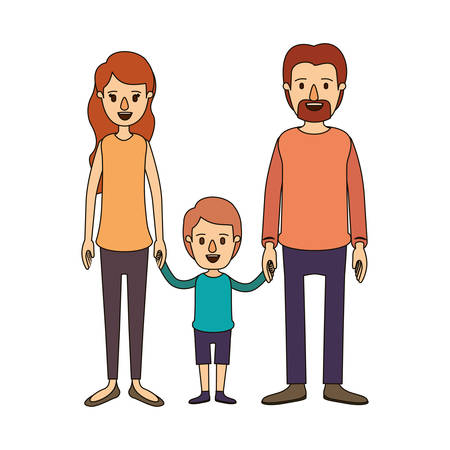 color image caricature family with parents and little boy taken hands vector illustrationのイラスト素材