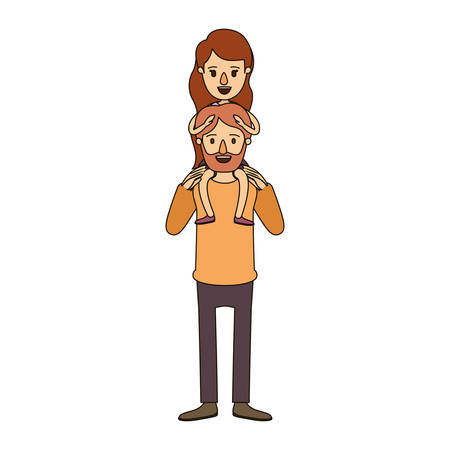 Color image caricature bearded father with girl on his back vector illustrationのイラスト素材