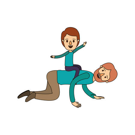 Color image caricature bearded father with boy playing the horse on his back vector illustrationのイラスト素材