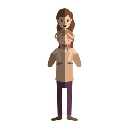 light color shading caricature bearded father with girl on his back vector illustrationのイラスト素材
